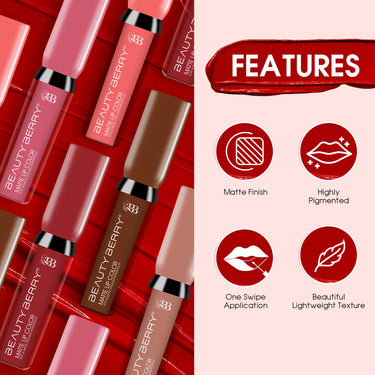 Beauty Berry Soft & Matte Waterproof Lip Color, Rich Pigment, Long Lasting Non-Transfer Liquid Lipstick With Vitamin E (Mocha-21, 1)